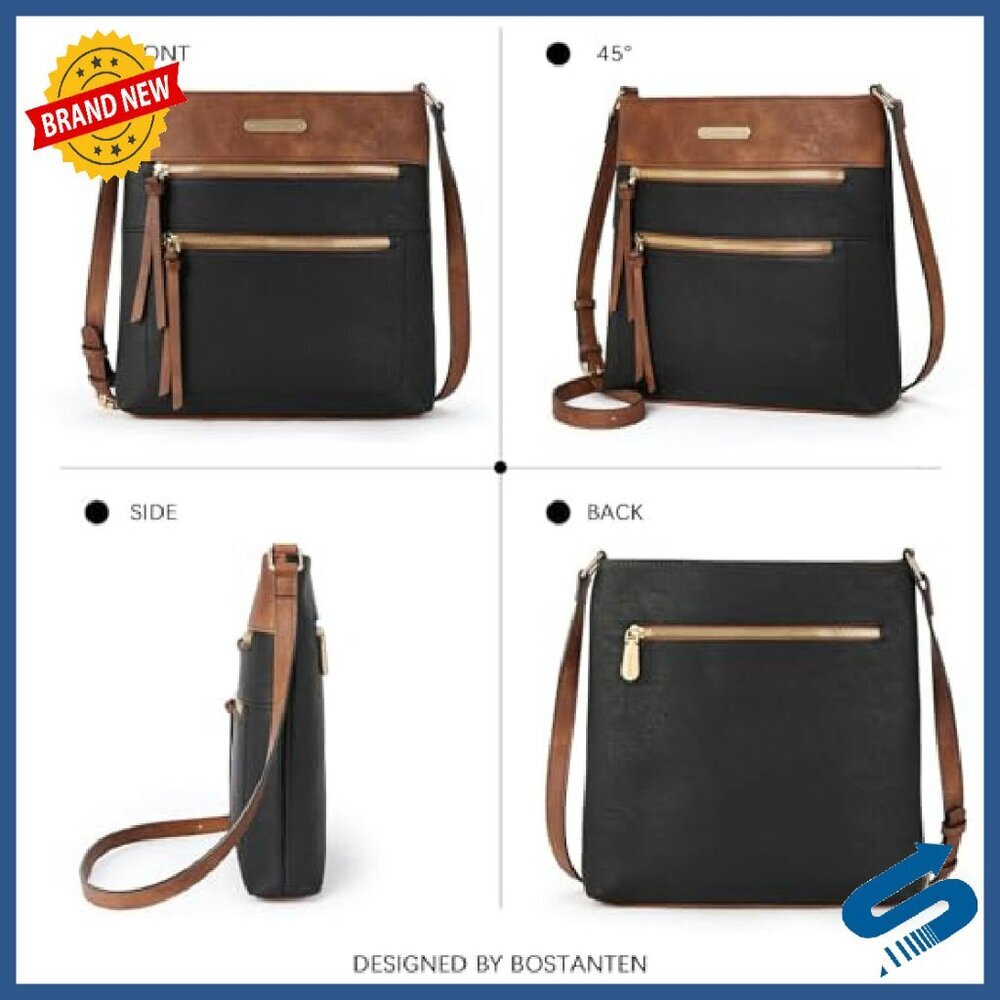 Medium Vegan Leather Crossbody Bag with 5 Zipper Pockets for Daily Use - Picture 7 of 8